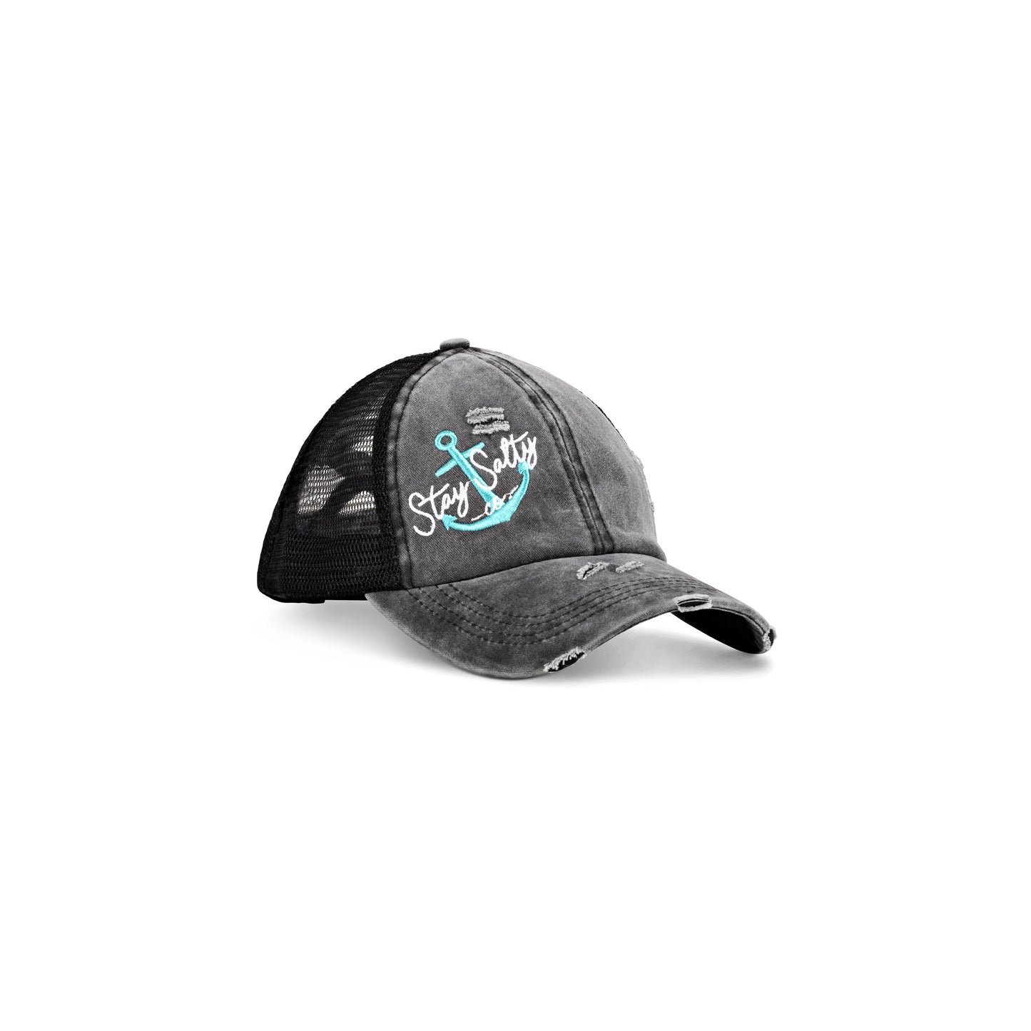 Trucker Style Ponytail Hat - Faded Black