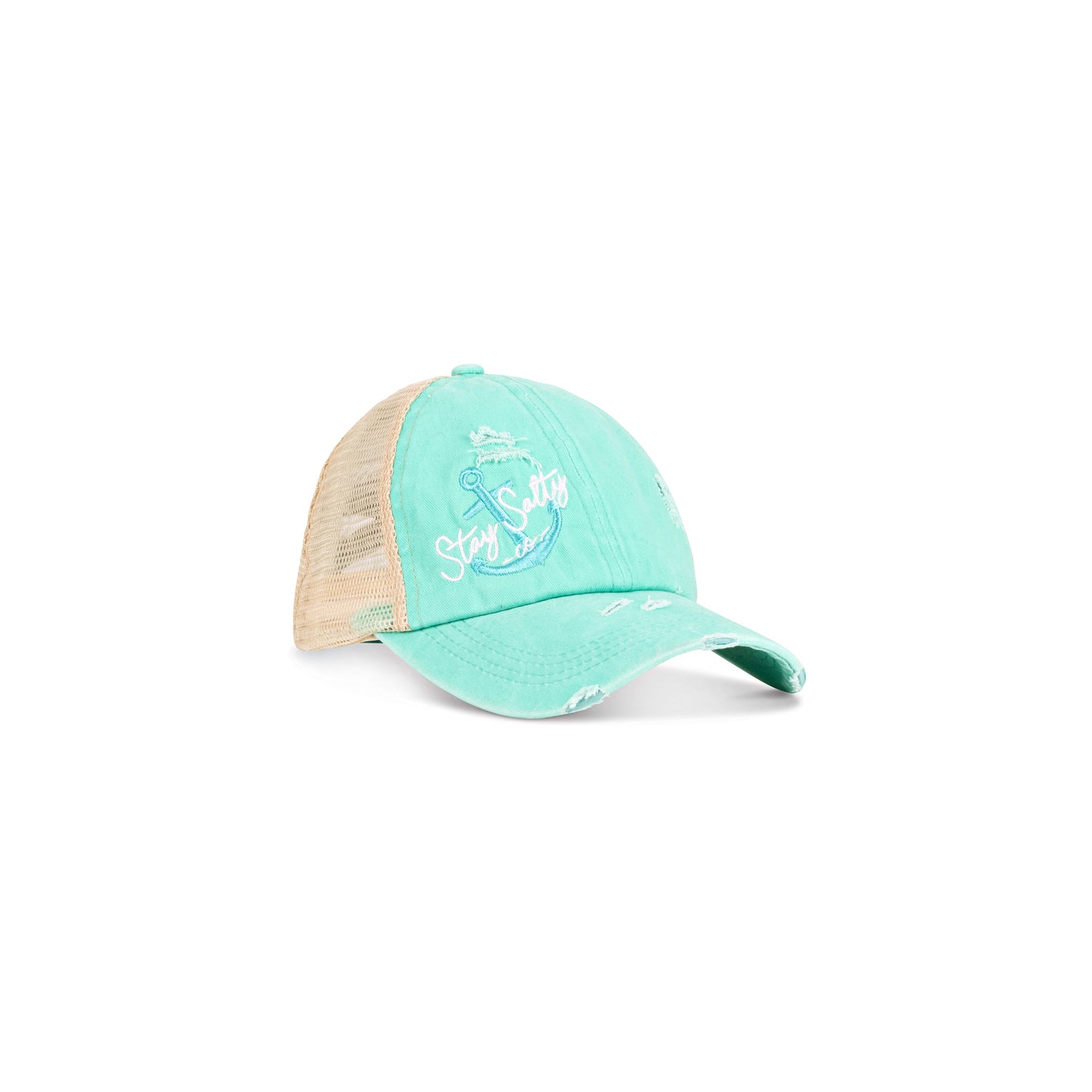 Trucker Style Ponytail Hat - Aqua